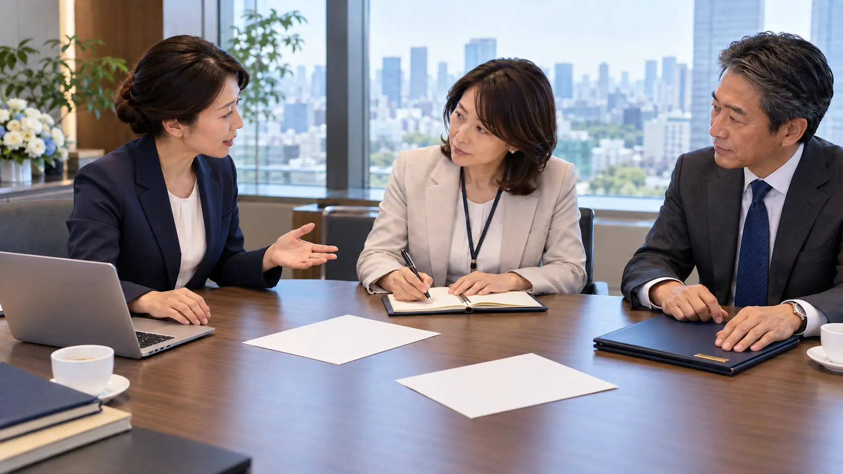 東京のお別れの会について担当者と打ち合わせる法人担当者